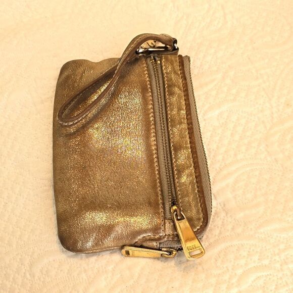 Fossil Handbags - Fossil Metallic  Leather Zip Around Wallet Wristlet Gold